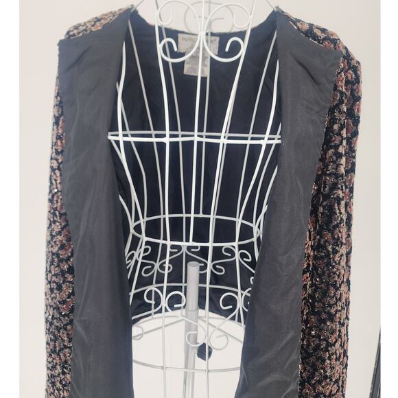 Papell Boutique Evening Black Floral Velvet Sequin Jacket Women’s Size L - Picture 5 of 11